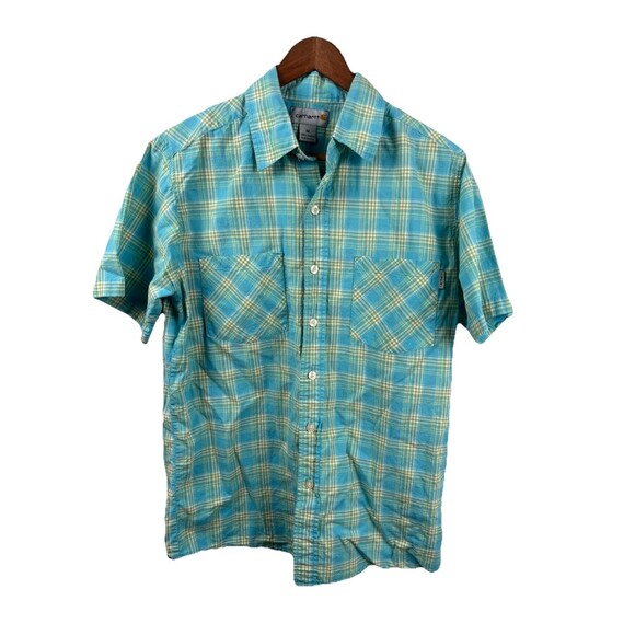 Carhartt Other - Carhartt Men's Plaid Cotton Button-Up Shirt Blue Yellow Short Sleeve Medium